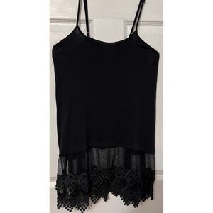 Winter Lennon Black Lace Trim Mesh Layered Spaghetti Strap Camisole Tank Top M